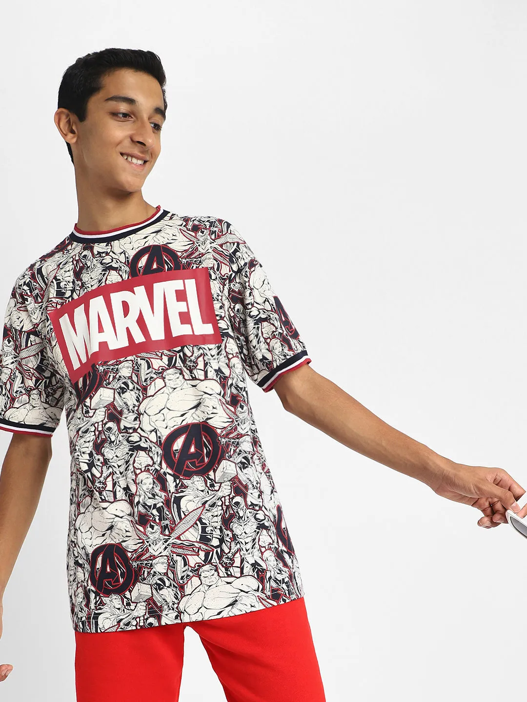 Marvel White Oversized Graphic Printed T-shirt