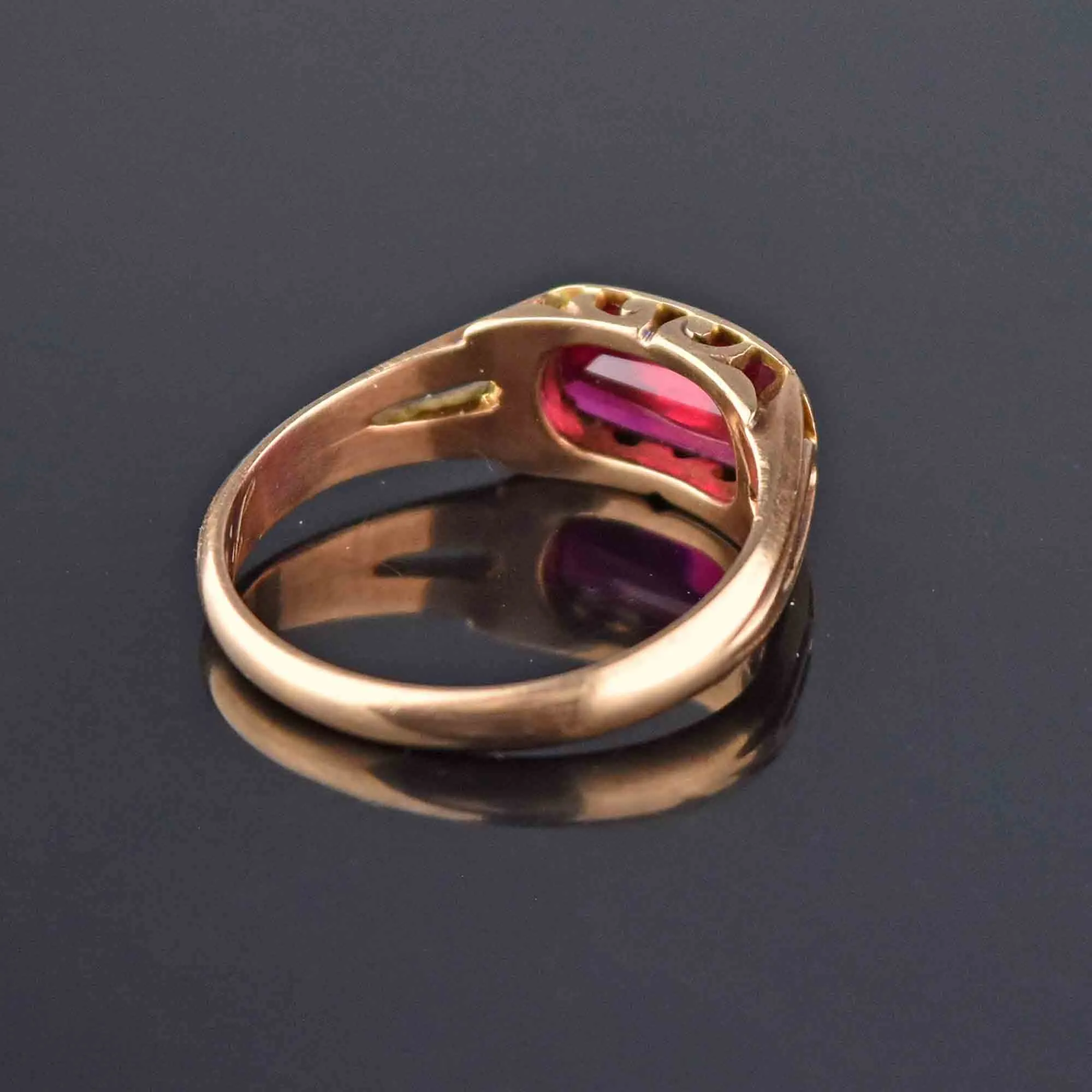 Mens Art Deco East West Gold Ruby Ring, Sz 9.75