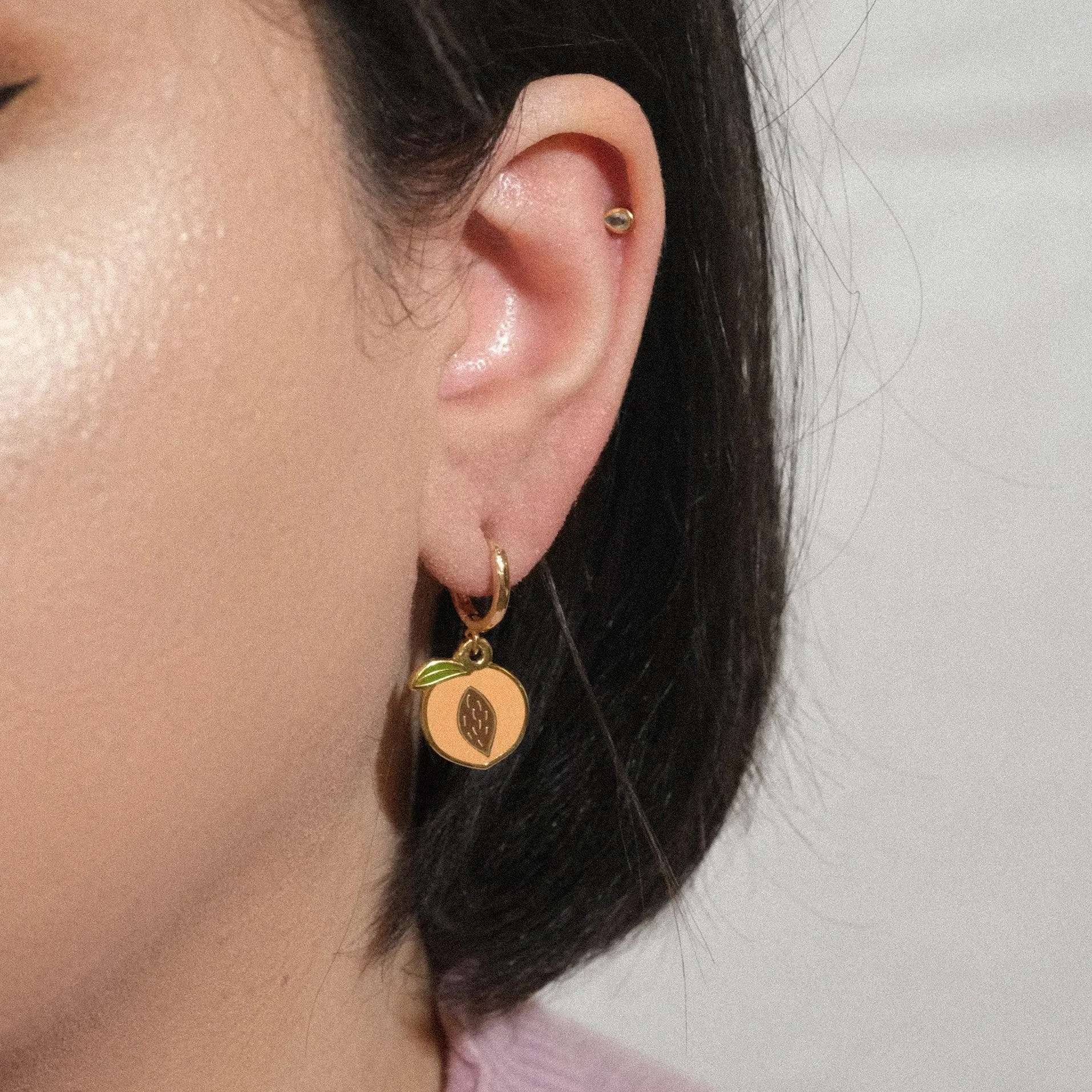 Mis-matched Peach Huggie Hoop Earrings