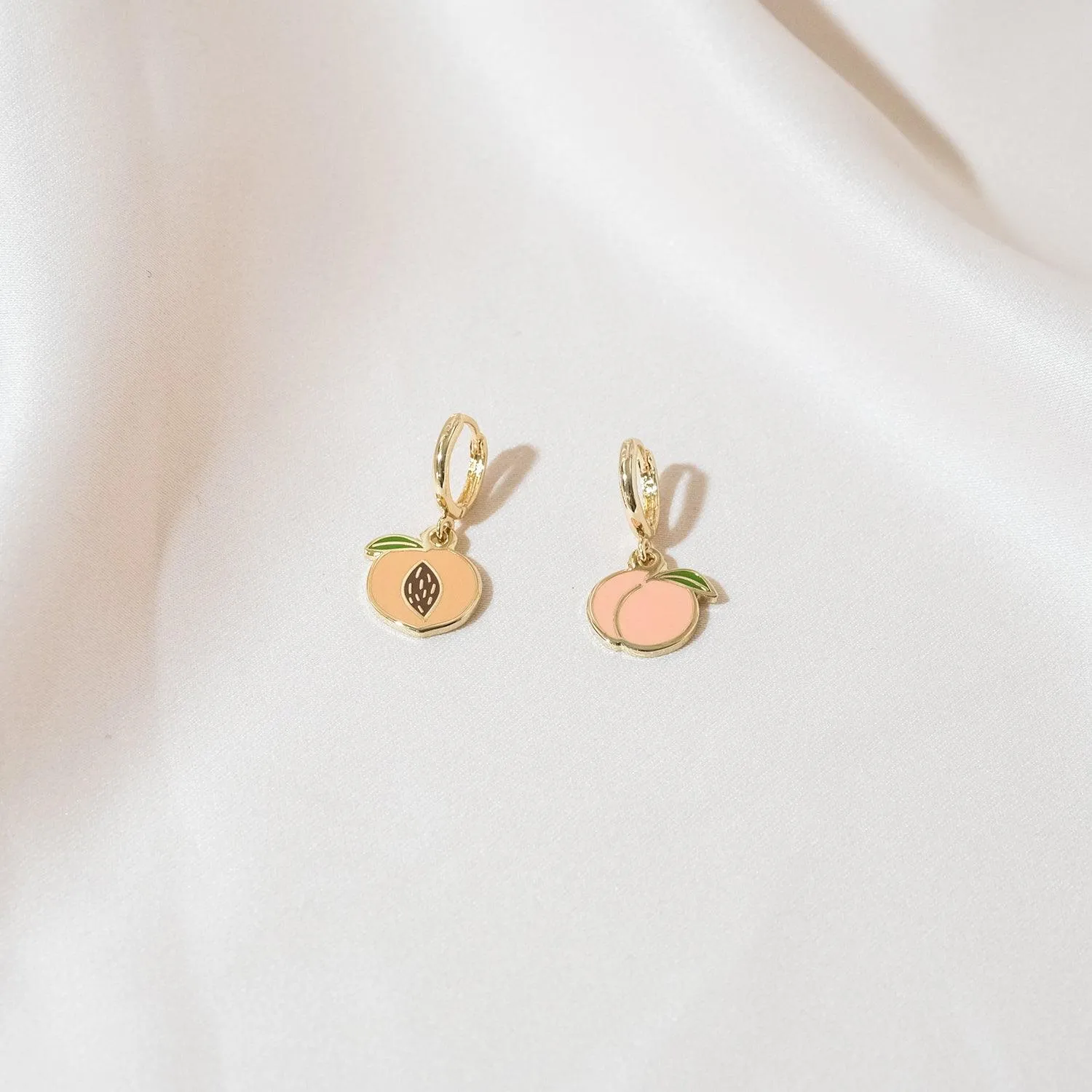 Mis-matched Peach Huggie Hoop Earrings