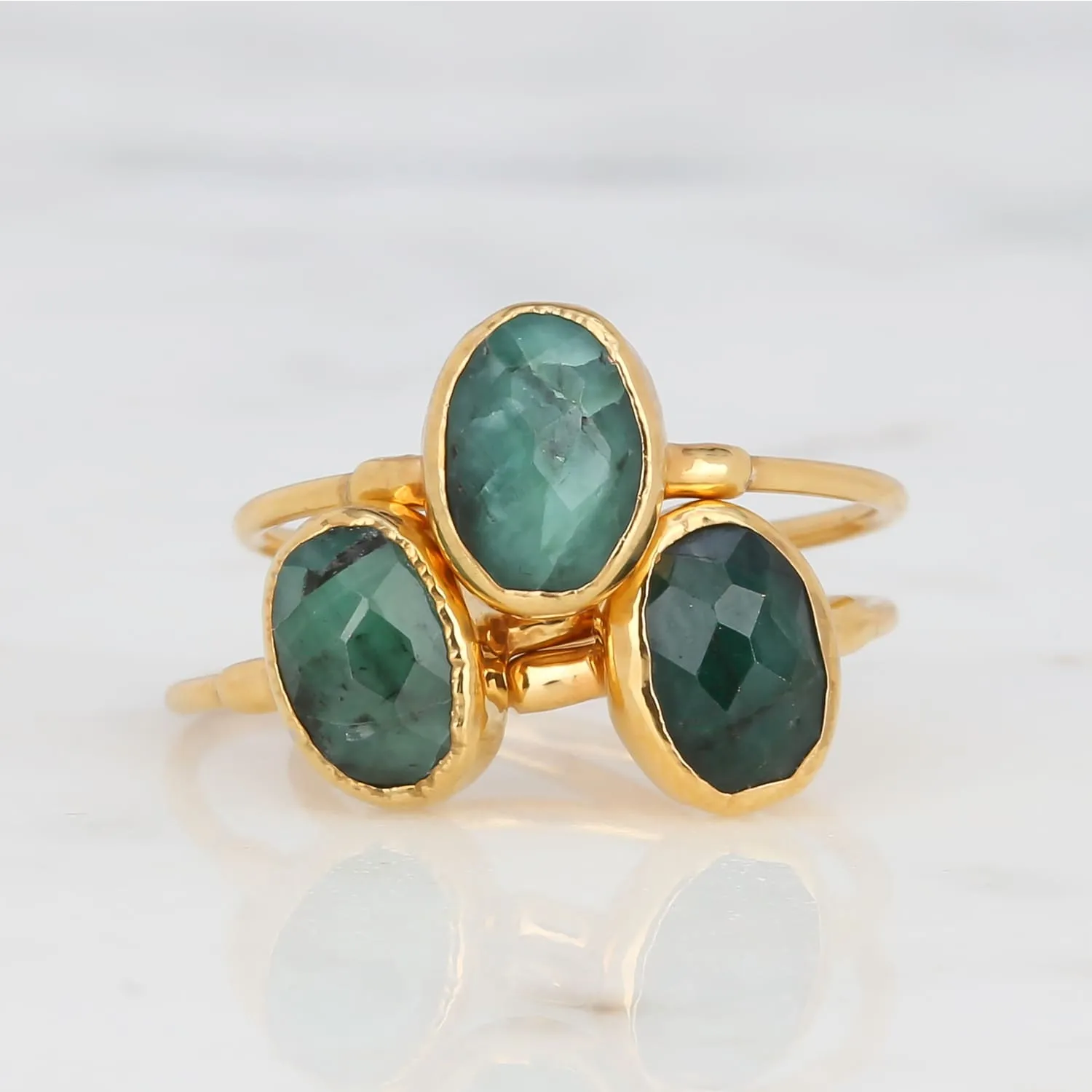 Oval Rosecut Raw Emerald Ring