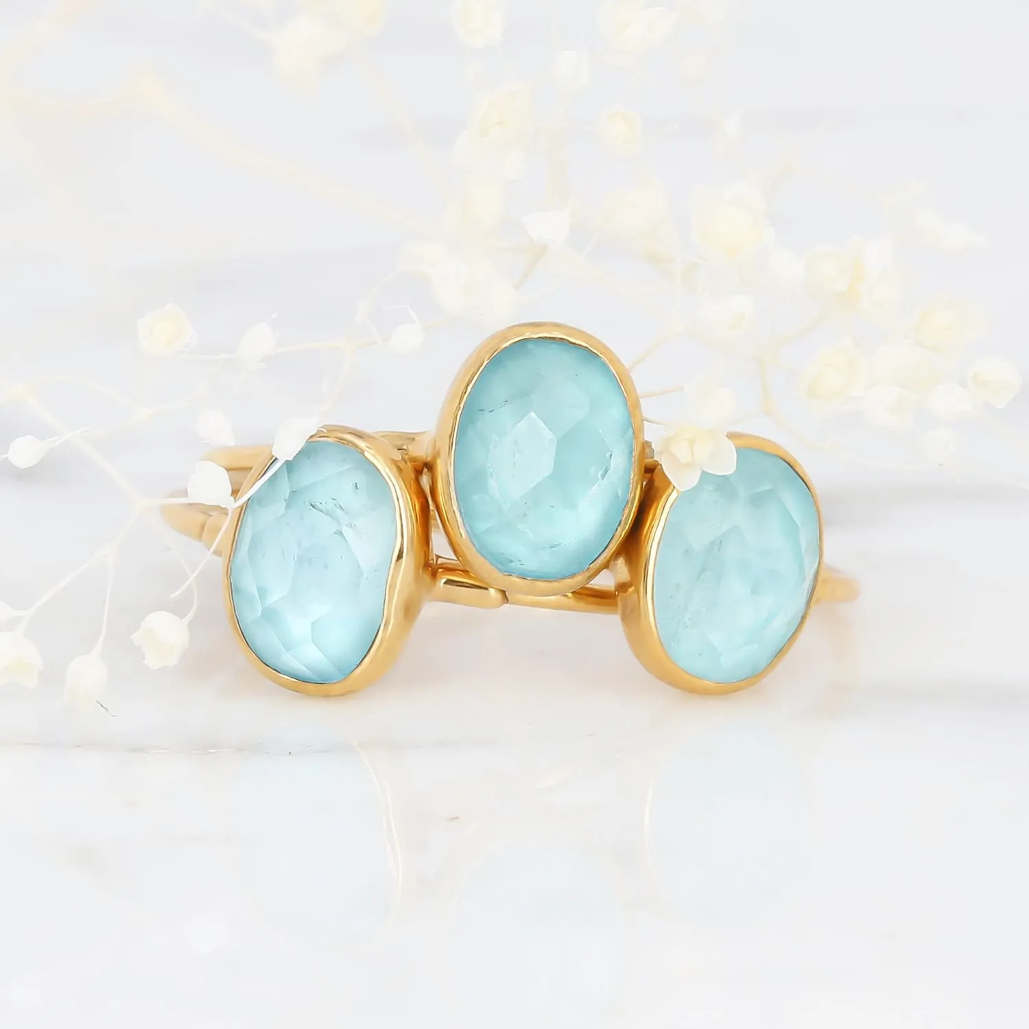 Oval Rosecut Raw Raw Aquamarine Ring, Aquamarine Jewelry, Gold