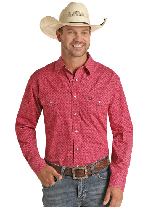 'Panhandle' Men's Geo Print Button Down - Pink