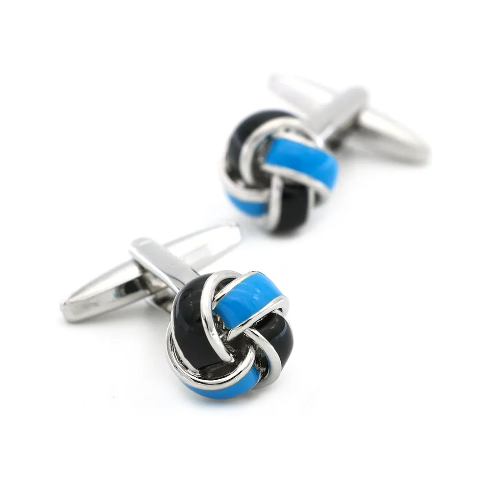 Pierrepont Blue & Black Knot Rhodium Plated Cufflinks