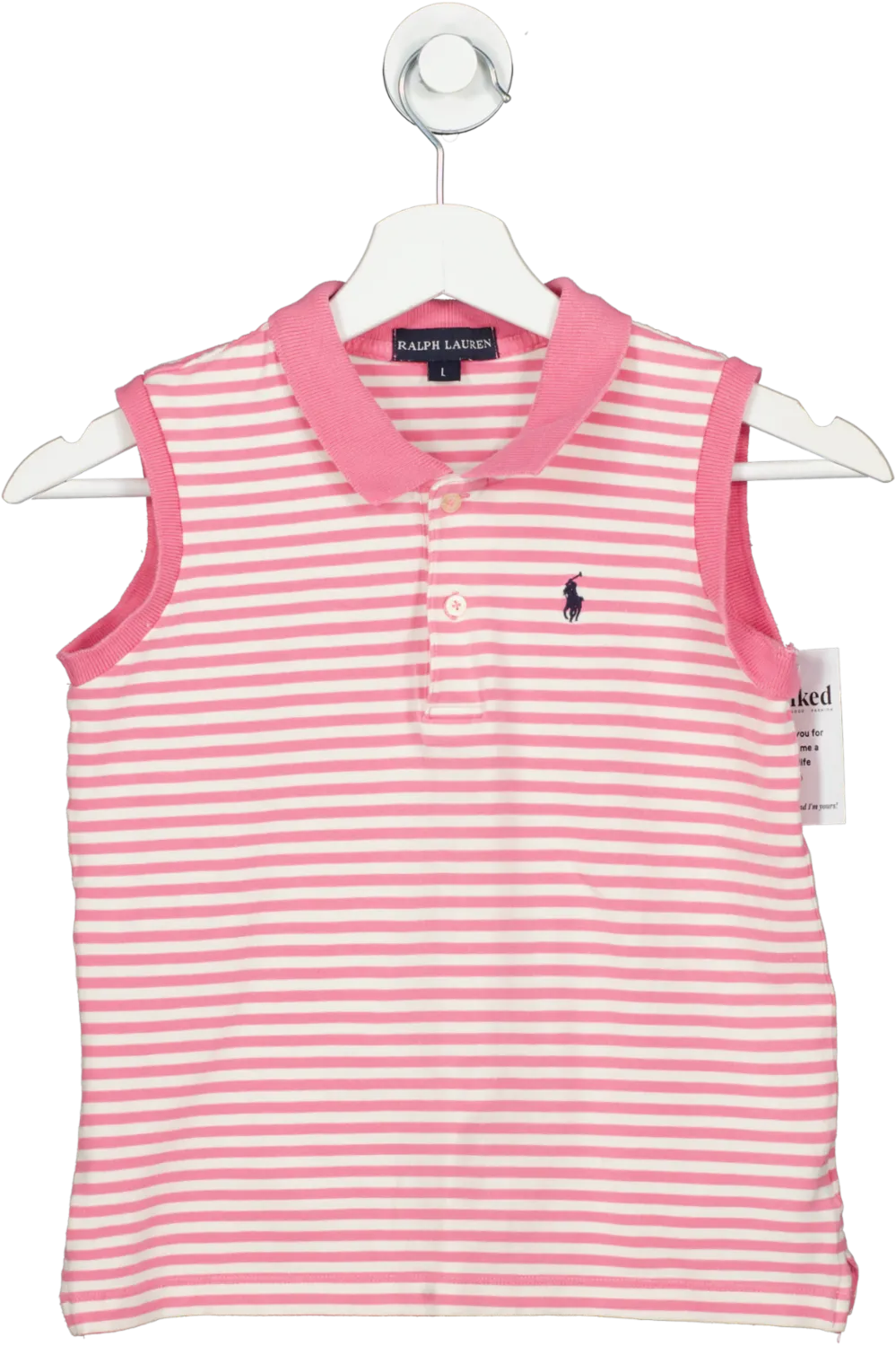 Polo Ralph Lauren Pink Sleeveless Striped Polo Shirt UK L