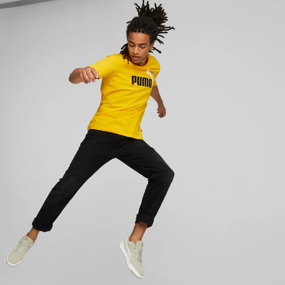 PUMA MEN'S ESSENTIALS  2 COLOUR LOGO YELLOW TEE