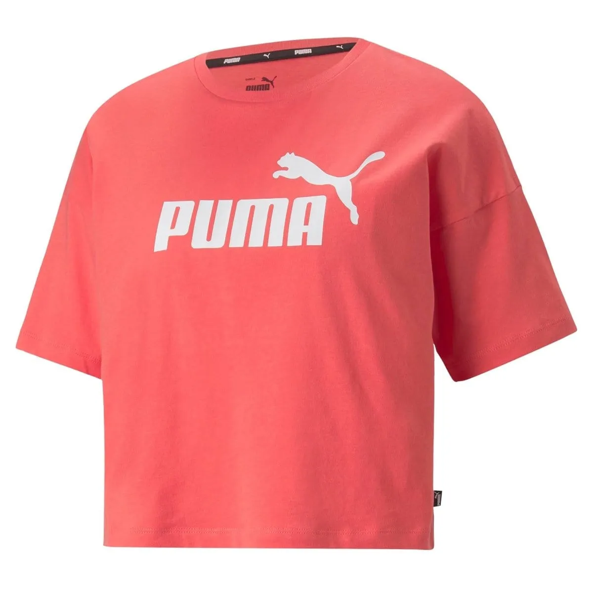 PUMA WOMEN'S ESSENTIALS LOGO CROPPED BRIGHT PINK TEE