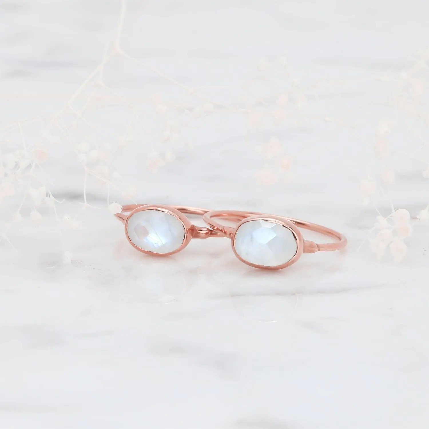 Rainbow Moonstone Ring in Rose Gold