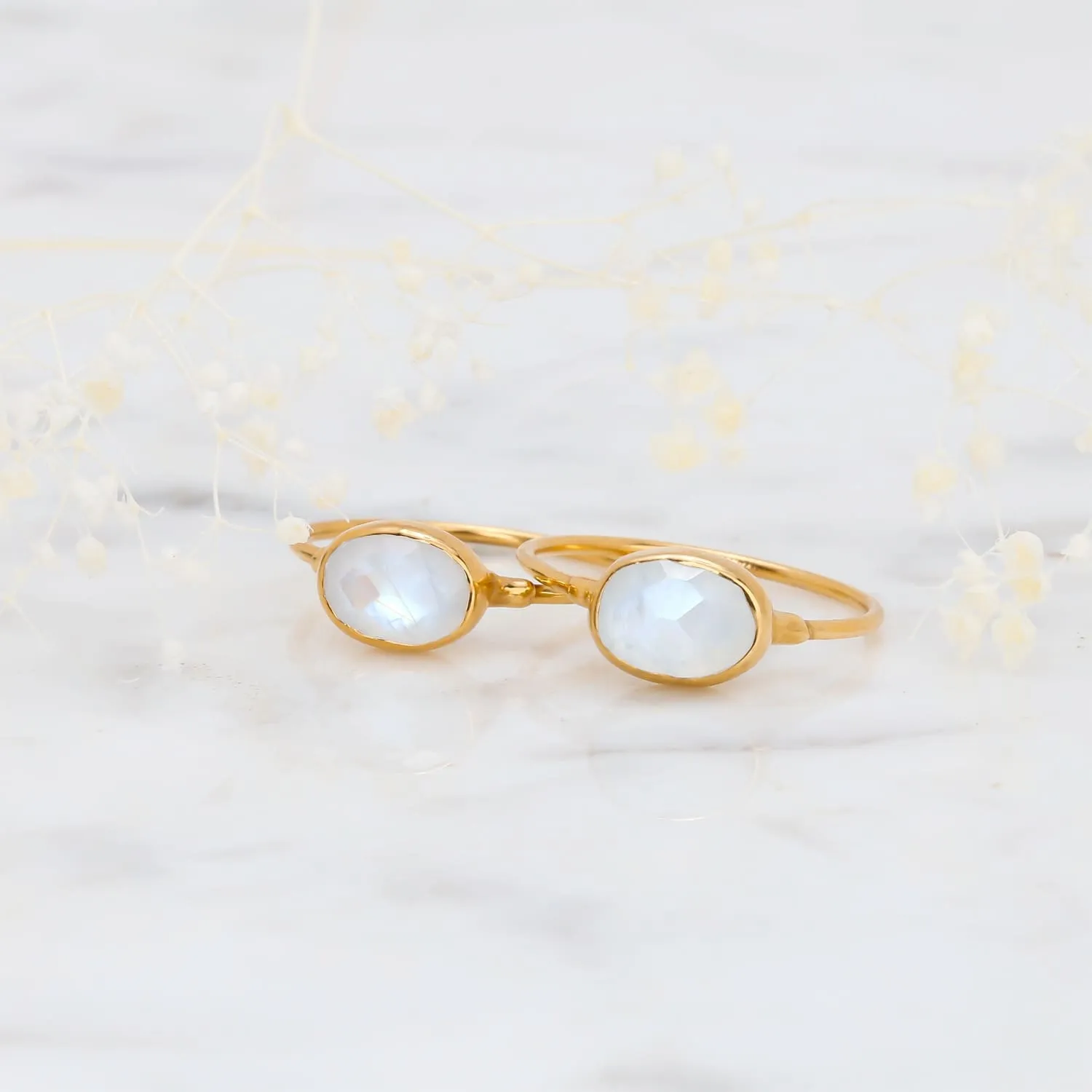 Rainbow Moonstone Ring in Rose Gold