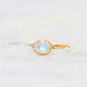 Rainbow Moonstone Ring in Rosecut