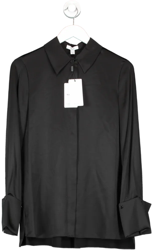 REISS Black Hailey Silk Shirt UK 8