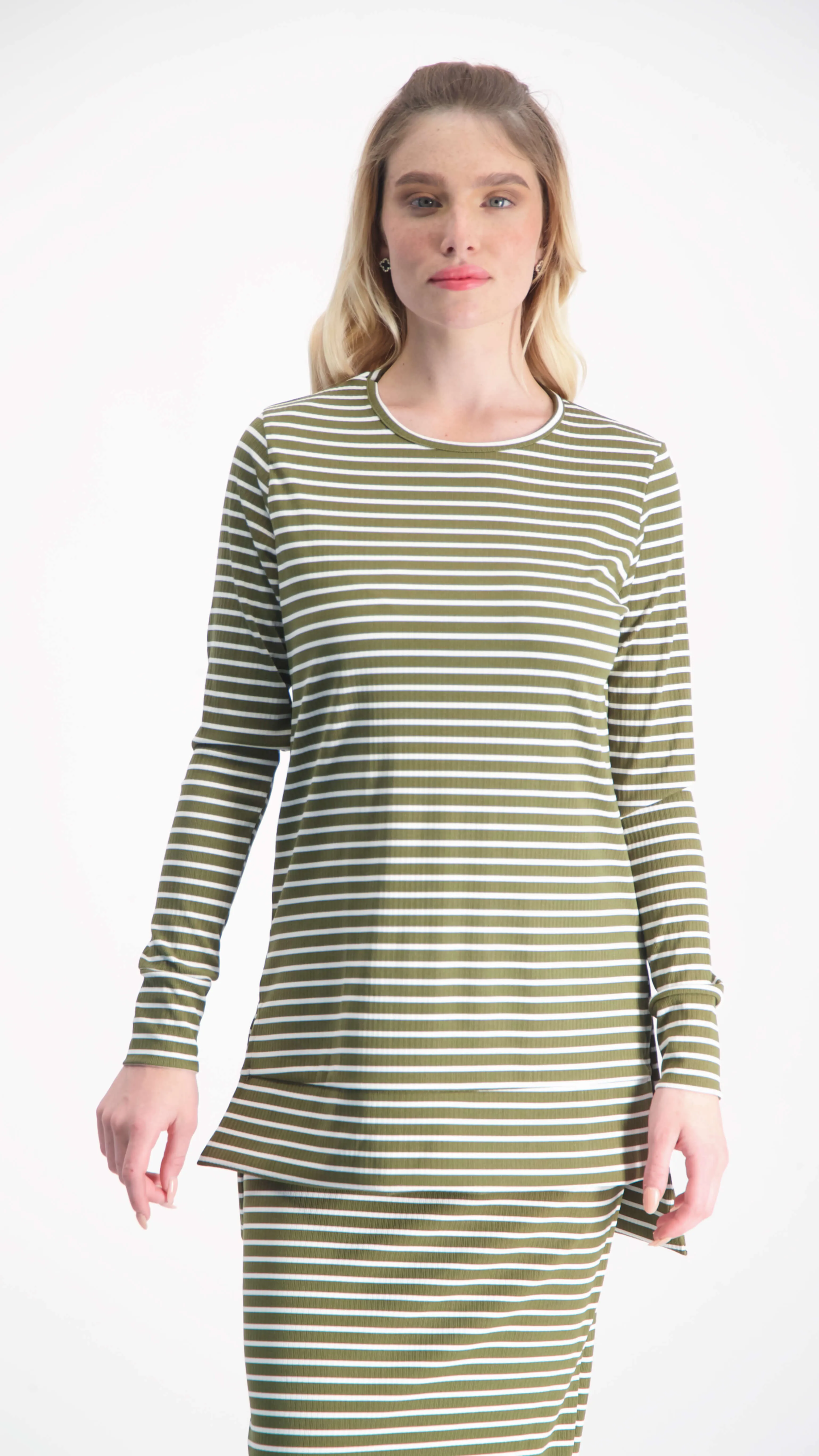 Ribbed T-Shirt / Olive & White Line