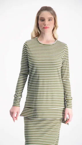 Ribbed T-Shirt / Olive & White Line