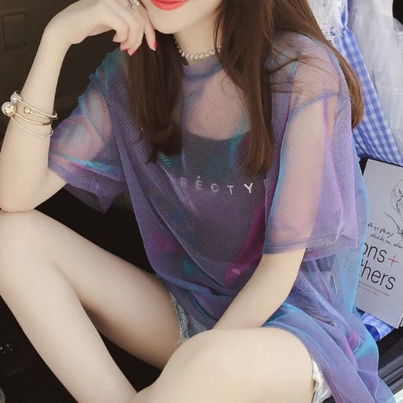 Sexy Transparent T-shirt Short Sleeve Two Piece Set AD11882