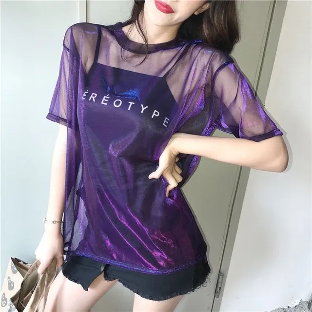 Sexy Transparent T-shirt Short Sleeve Two Piece Set AD11882