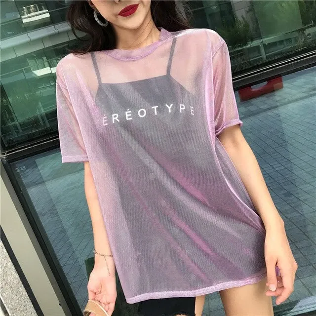 Sexy Transparent T-shirt Short Sleeve Two Piece Set AD11882