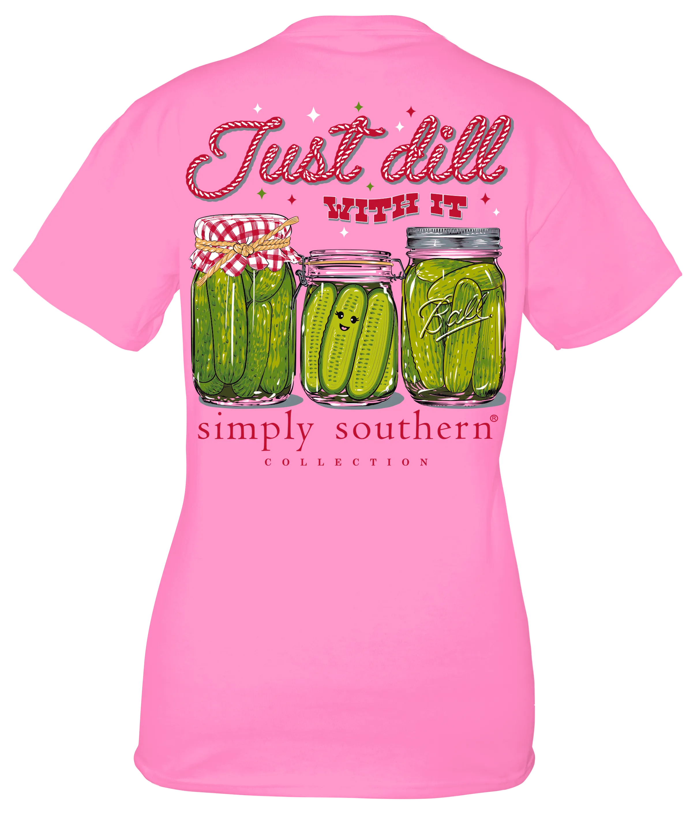 Simply Southern 'Just Dill with It' Pickle Jars Short Sleeve Tee in Fancy Candy Pink in Adult and Youth