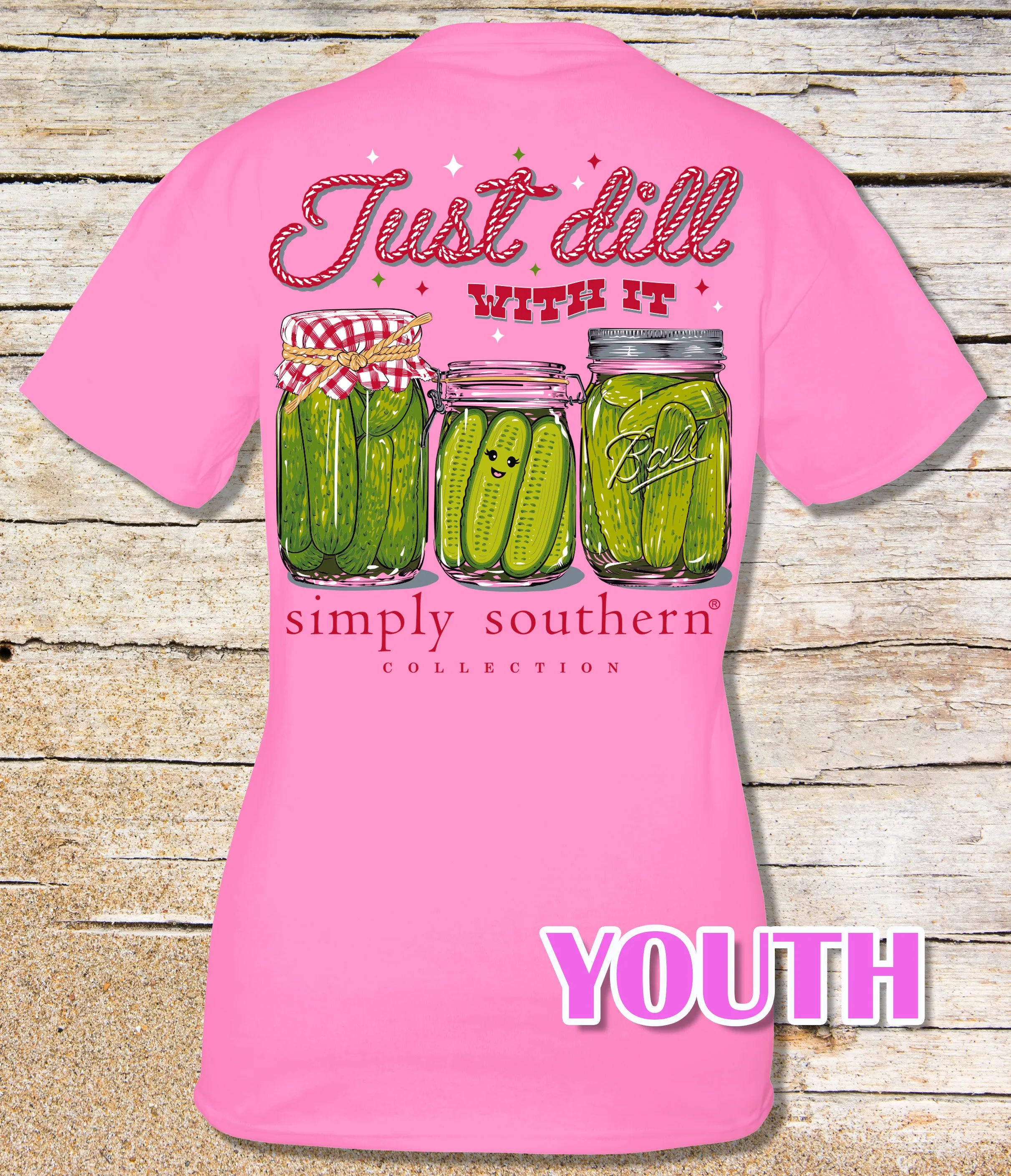 Simply Southern 'Just Dill with It' Pickle Jars Short Sleeve Tee in Fancy Candy Pink in Adult and Youth