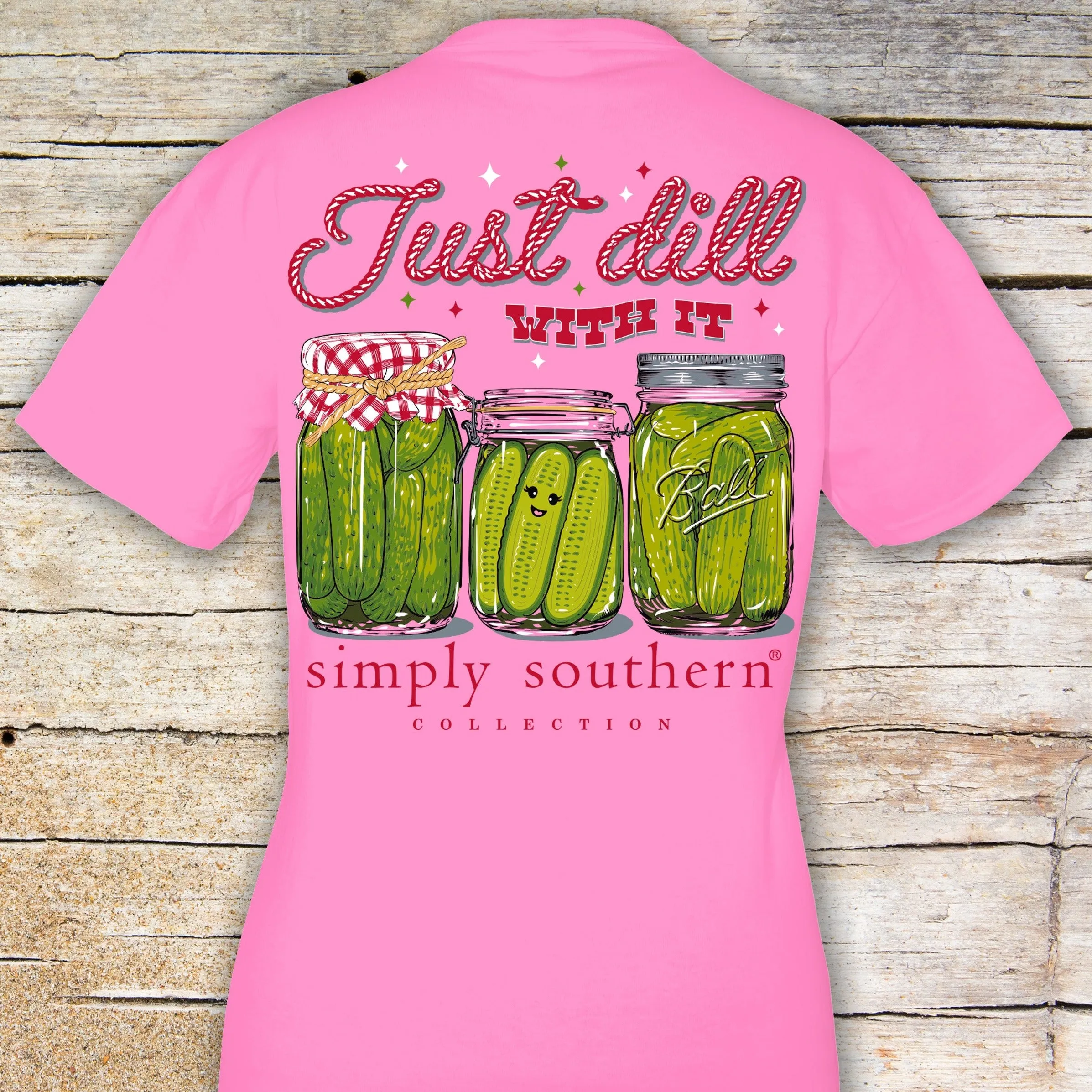 Simply Southern 'Just Dill with It' Pickle Jars Short Sleeve Tee in Fancy Candy Pink in Adult and Youth