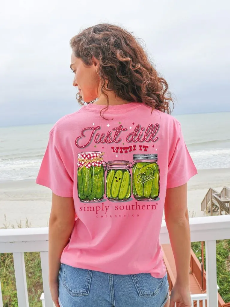 Simply Southern 'Just Dill with It' Pickle Jars Short Sleeve Tee in Fancy Candy Pink in Adult and Youth