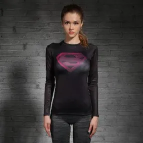 Supergirl 'Black/Pink' Compression Long Sleeve Rash Guard