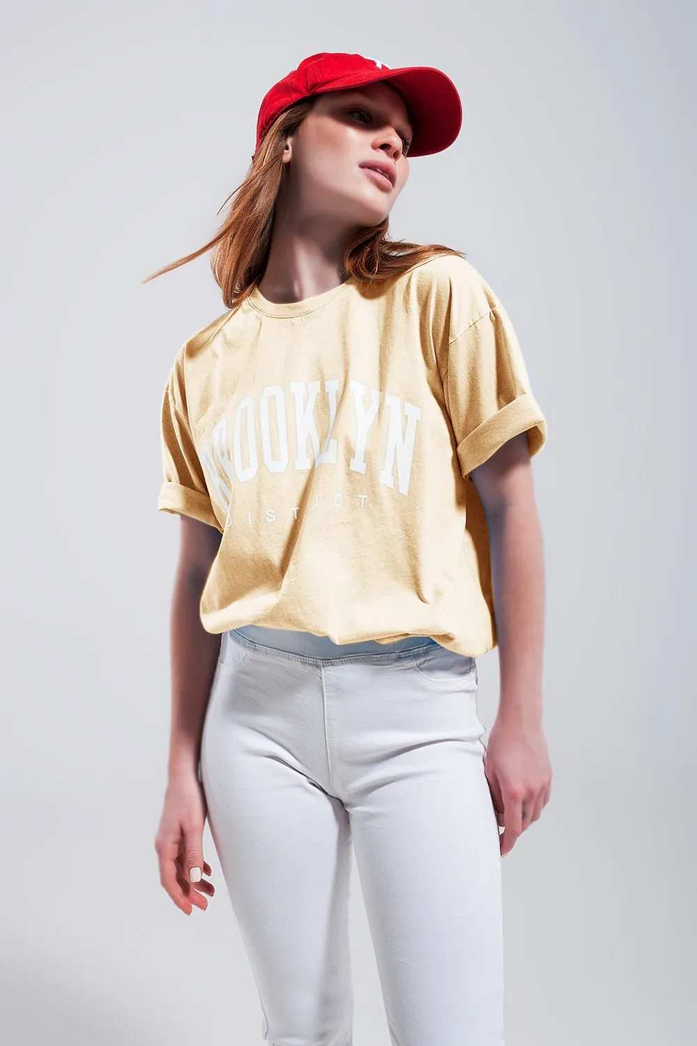 T-Shirt with Brooklyn District Text in Yellow