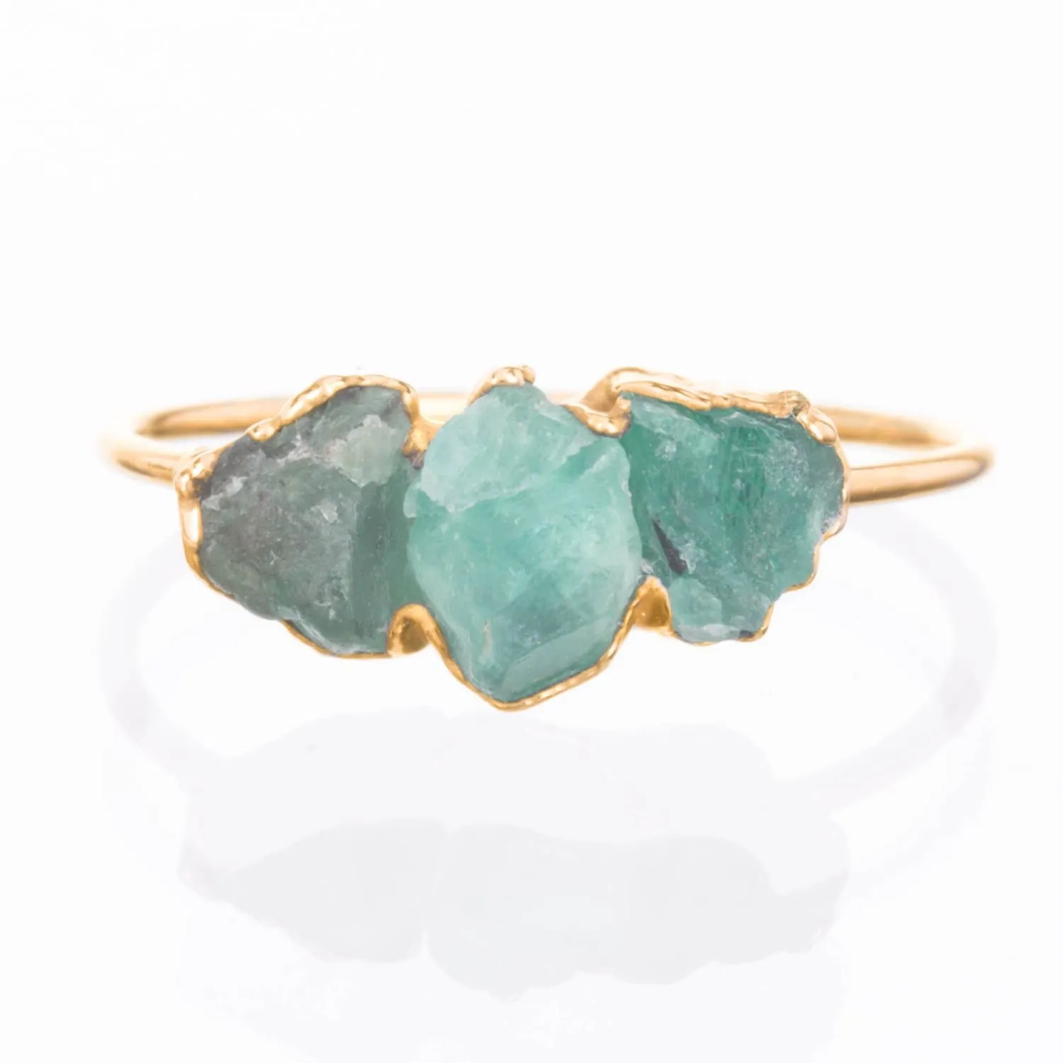 Triple Raw Emerald Ring, Raw Stone Ring, Emerald Birthstone Jewelry, Raw Gemstone Ring, Unique Engagement Ring, Raw Gemstone Healing Crystal