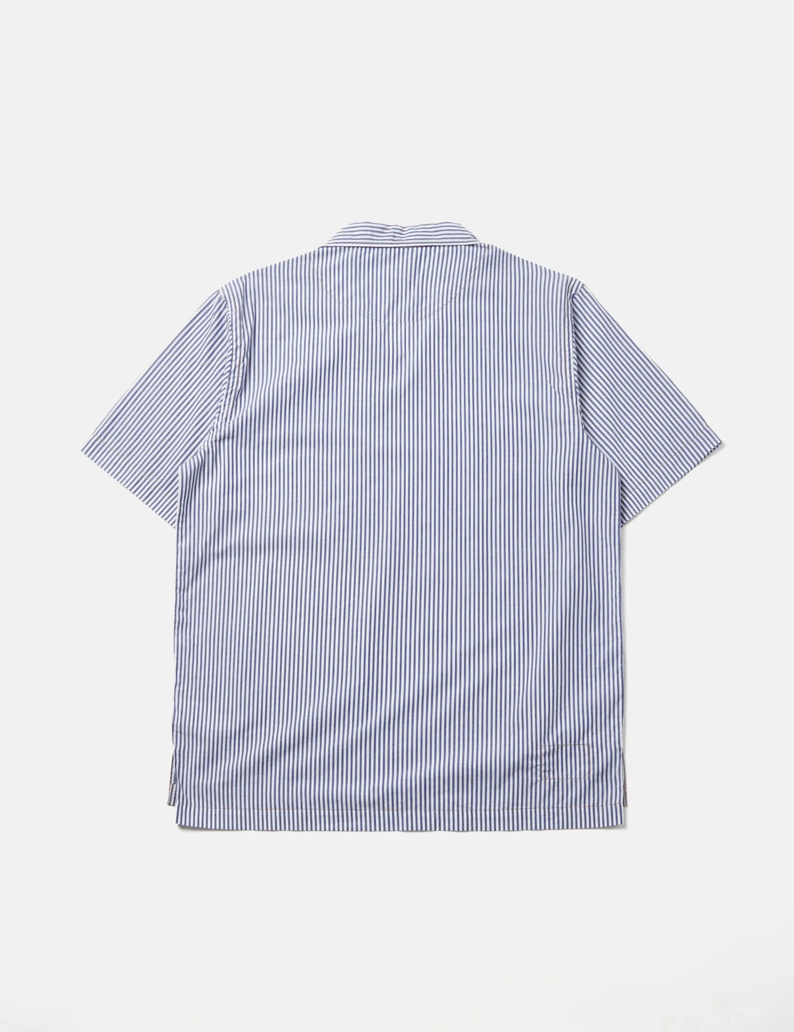 Universal Works Overhead Shirt (Poplin Stripe) - Navy Blue/White