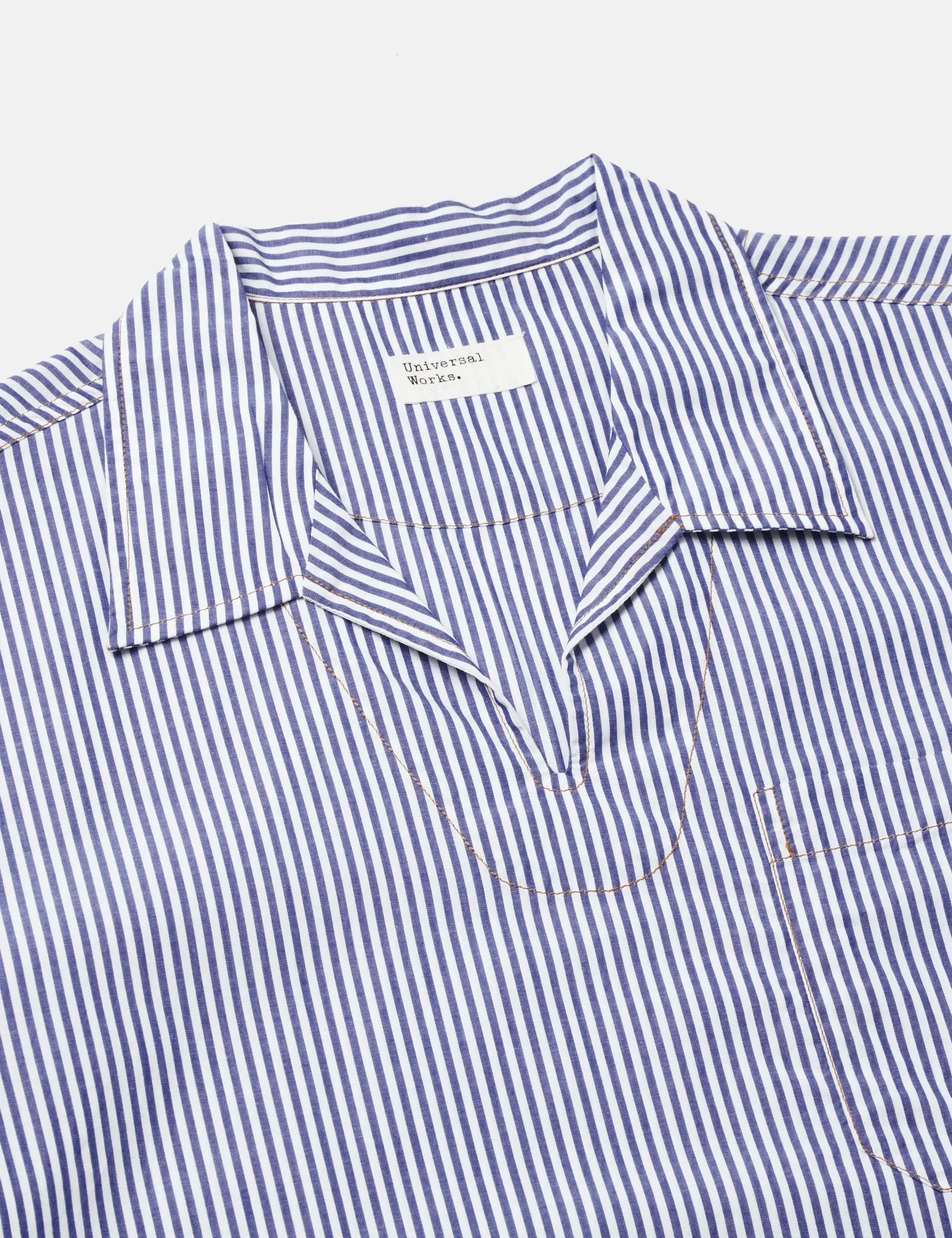 Universal Works Overhead Shirt (Poplin Stripe) - Navy Blue/White