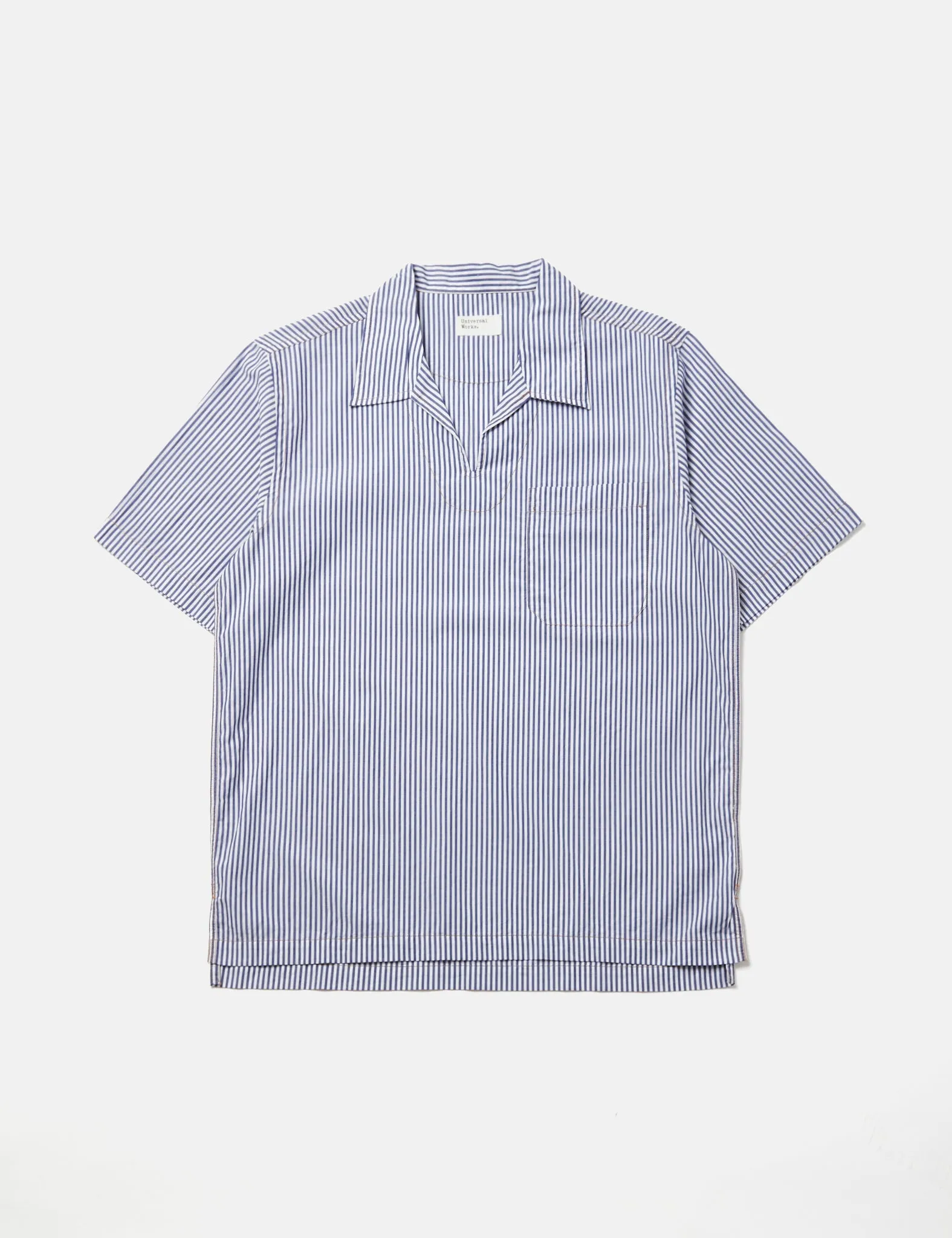 Universal Works Overhead Shirt (Poplin Stripe) - Navy Blue/White