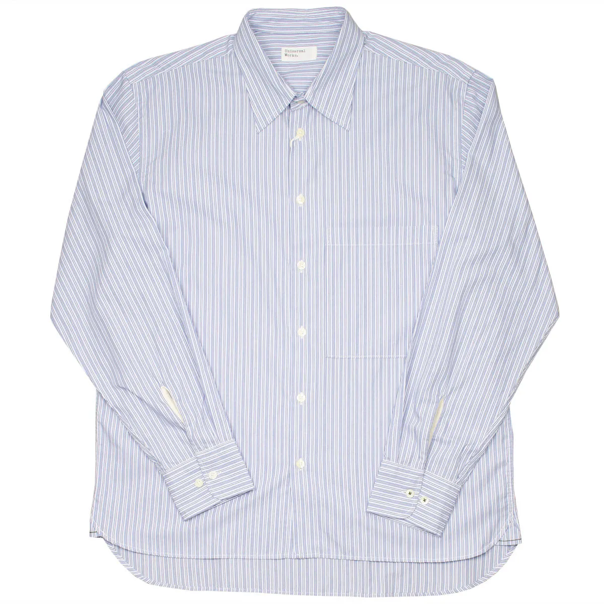 Universal Works - Square Pocket Shirt Busy Stripe Cotton - Blue/Navy Stripe