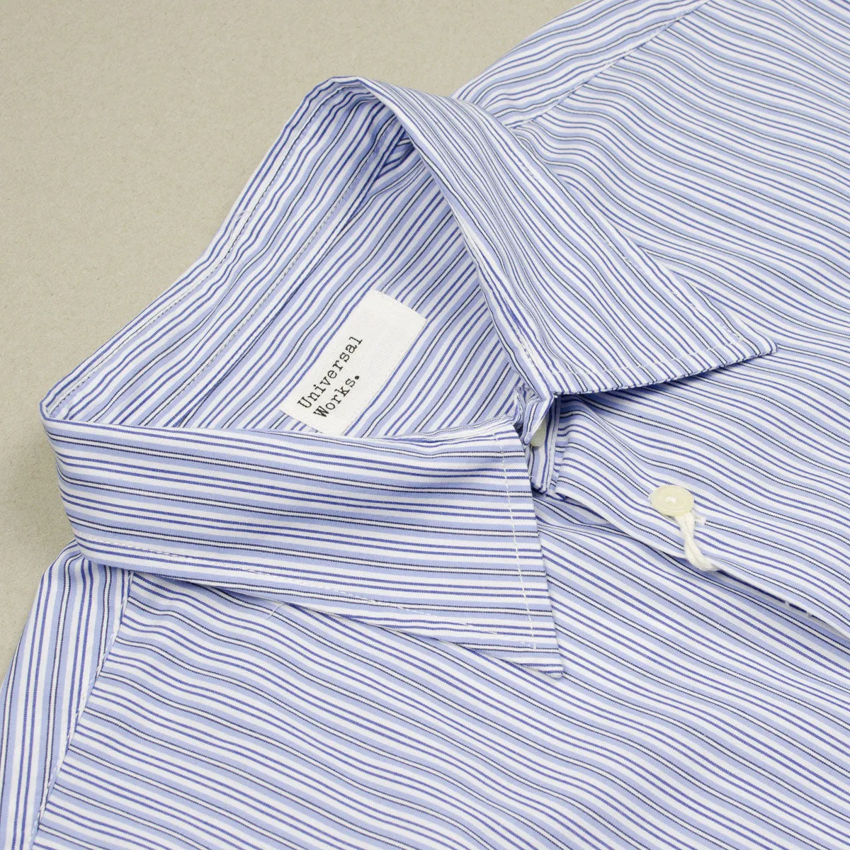 Universal Works - Square Pocket Shirt Busy Stripe Cotton - Blue/Navy Stripe