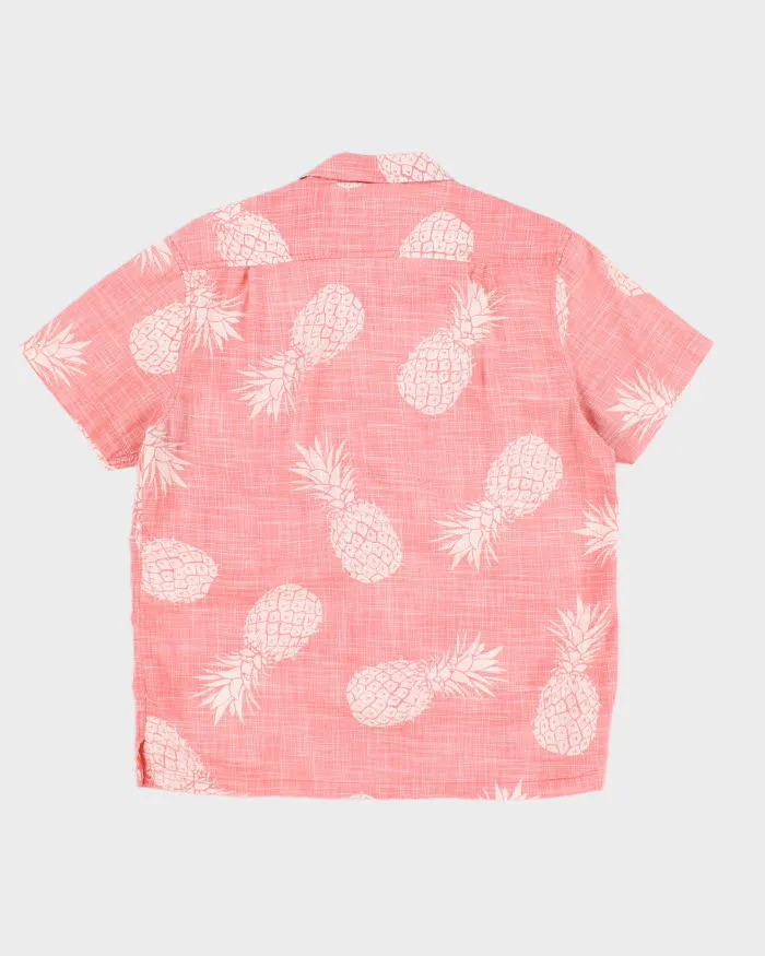 Vintage Men's Pink Hawaiian Print Shirt - M