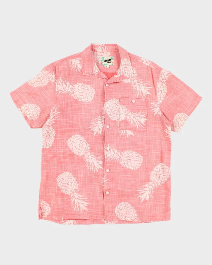 Vintage Men's Pink Hawaiian Print Shirt - M