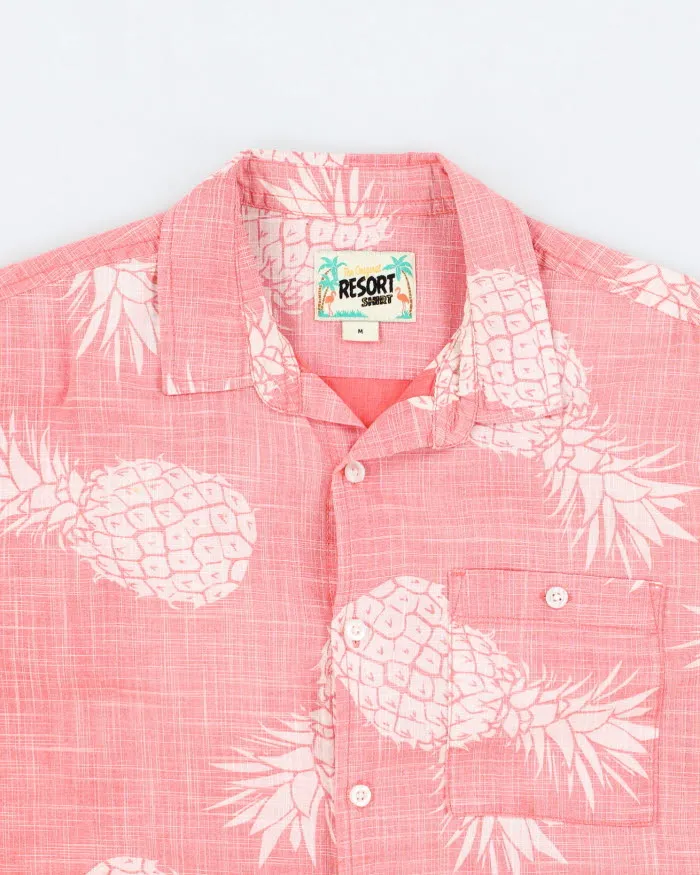 Vintage Men's Pink Hawaiian Print Shirt - M