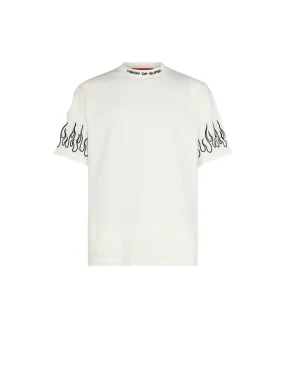 White T-Shirt Whit Black Flames