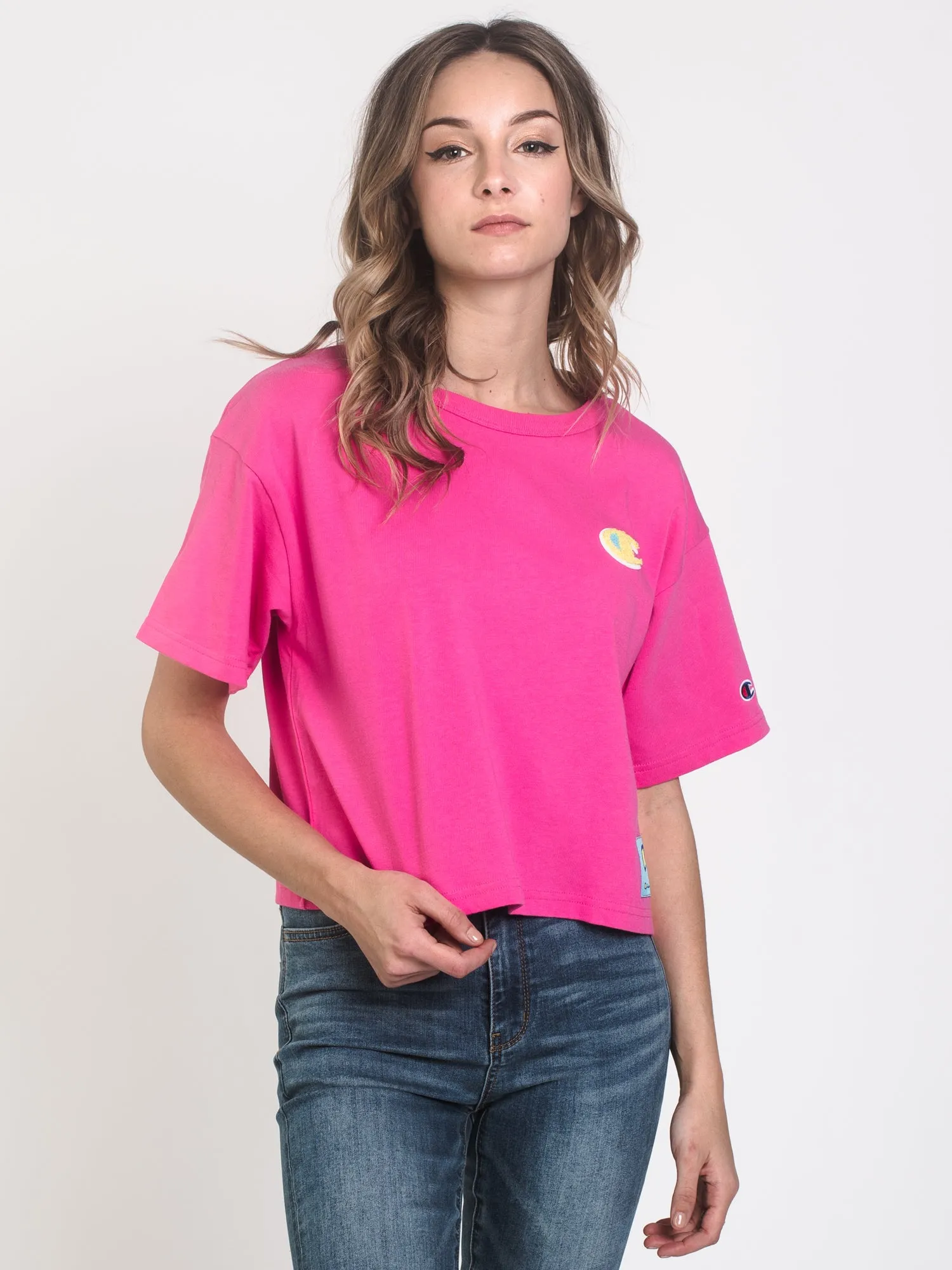 WOMENS CROP HERITAGE SHORT SLEEVE TEE - PINK - CLEARANCE