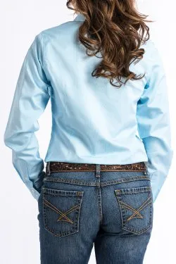 WOMEN'S TENCEL LIGHT BLUE MICRO STRIPE BUTTON-UP SHIRT