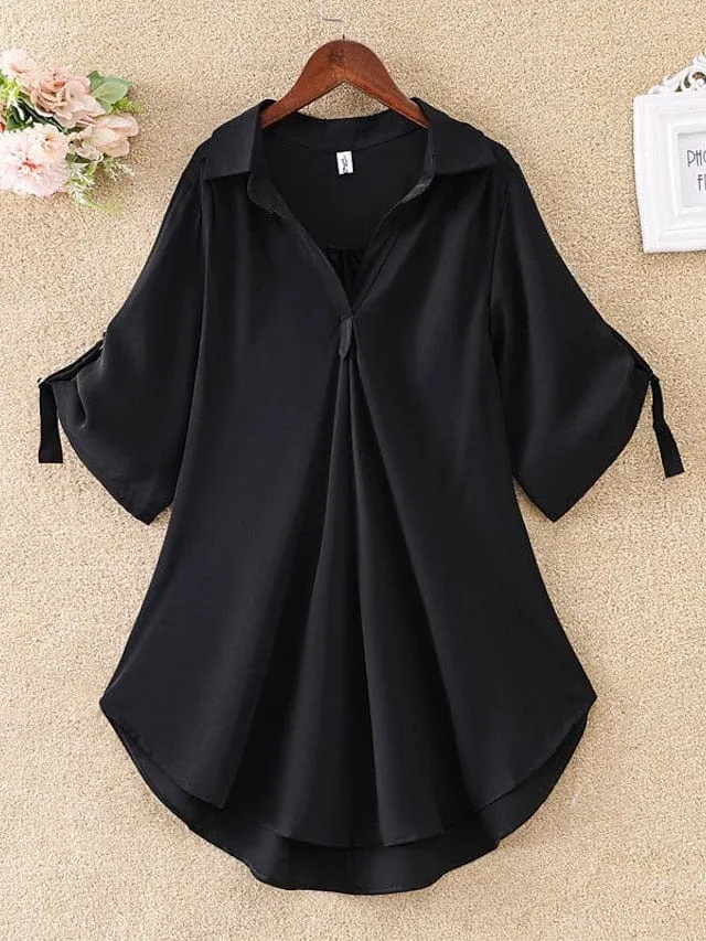 Women's Versatile Solid Color Half Sleeve Shirt Blouse