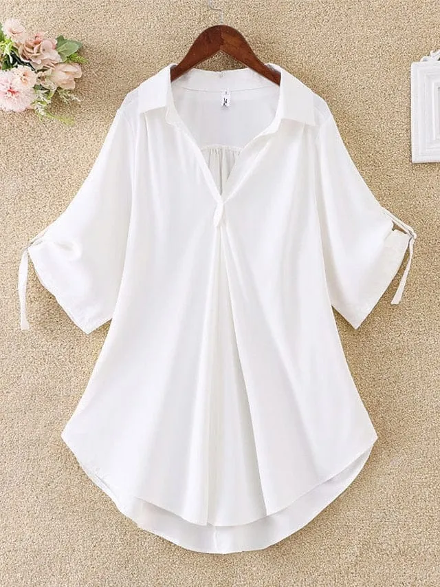 Women's Versatile Solid Color Half Sleeve Shirt Blouse