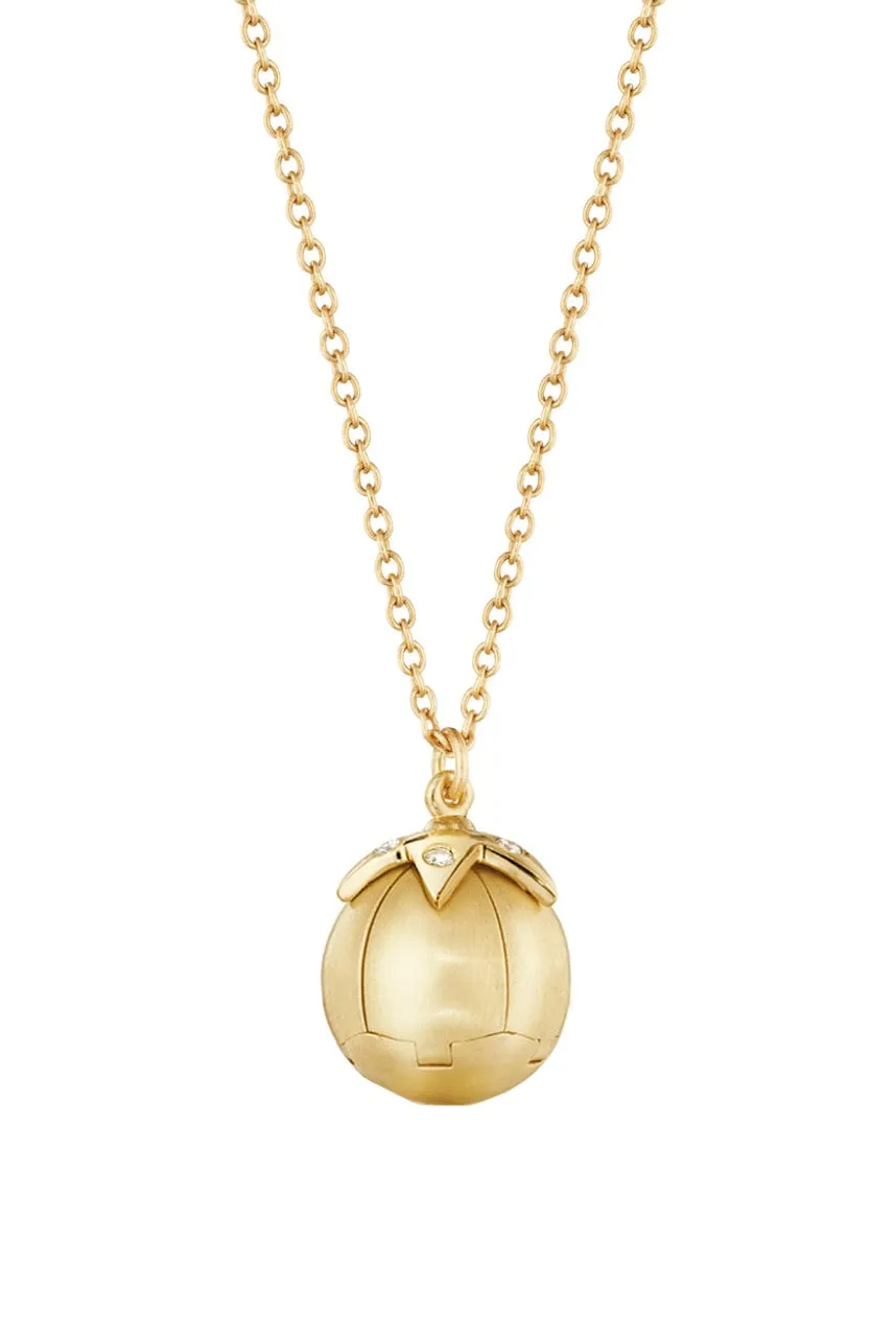 Yellow 18k Gold Petal Orb Necklace in Light Blue Enamel set with Diamonds