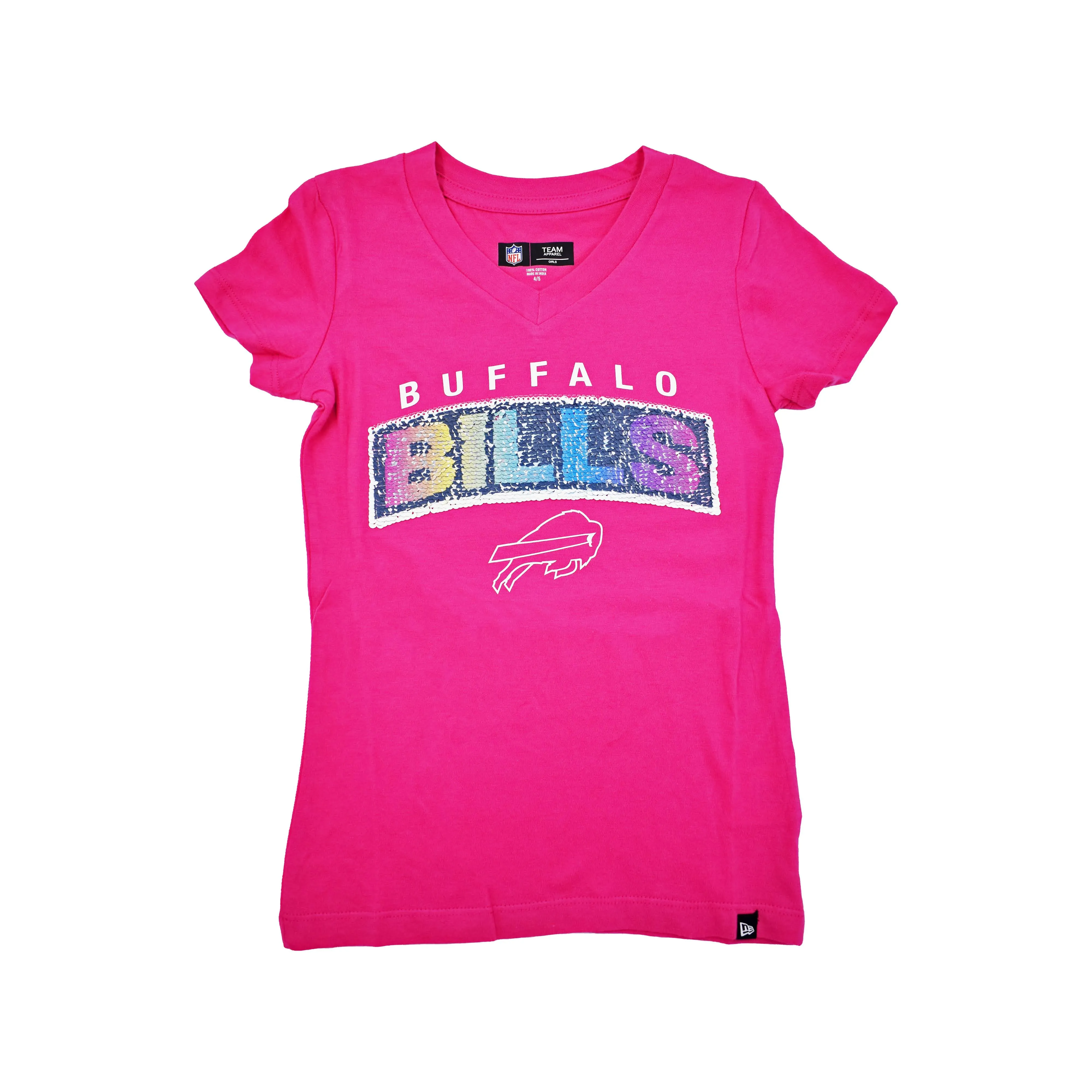 Youth Buffalo Bills Pink With Rainbow Sequin Short Sleeve Shirt