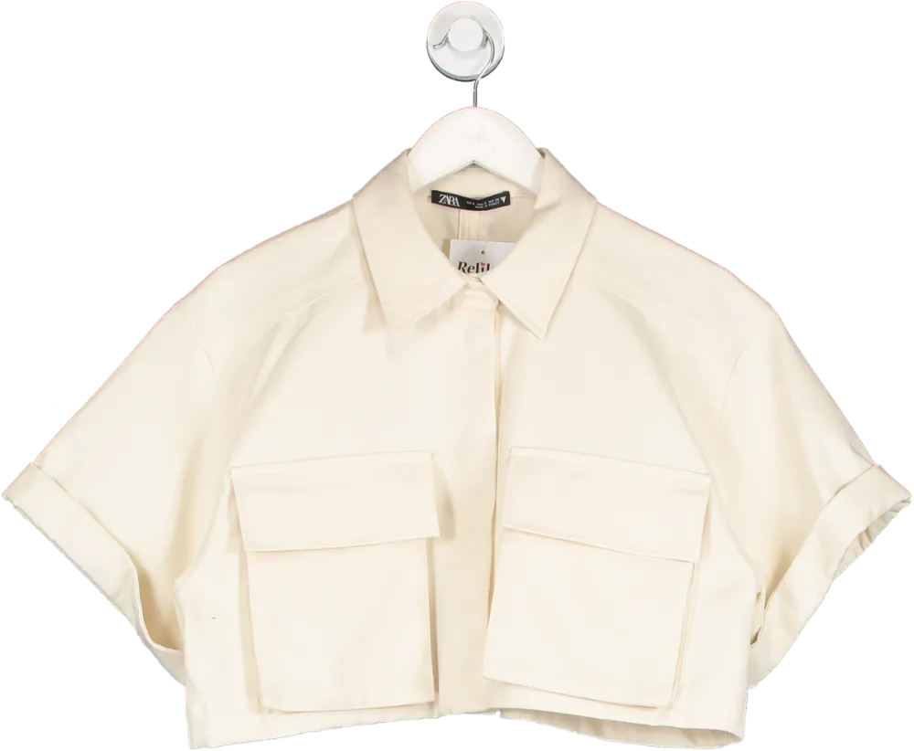 ZARA Beige Cropped Shirt With Pockets UK S