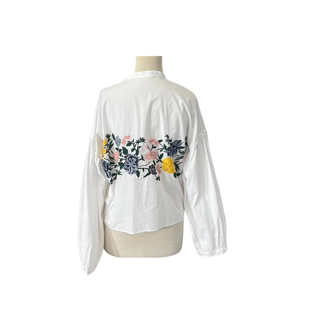 ZARA White Embroidered Cropped Cotton Shirt | Gently Used |